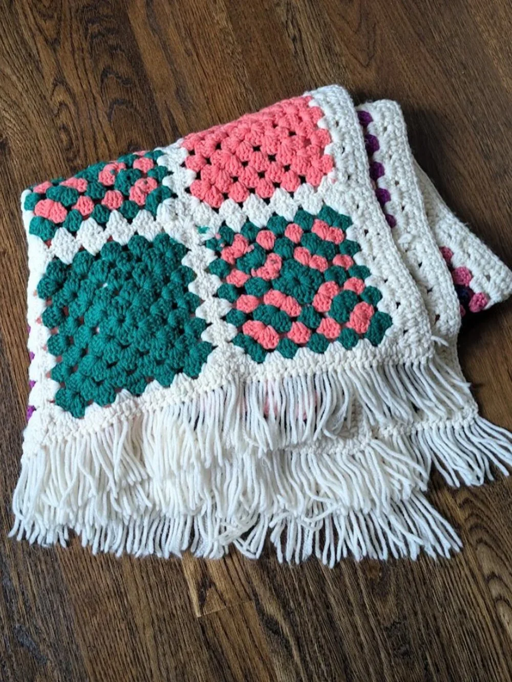 Handmade Crochet Granny Square Afghan Blanket Throw with Fringe 56